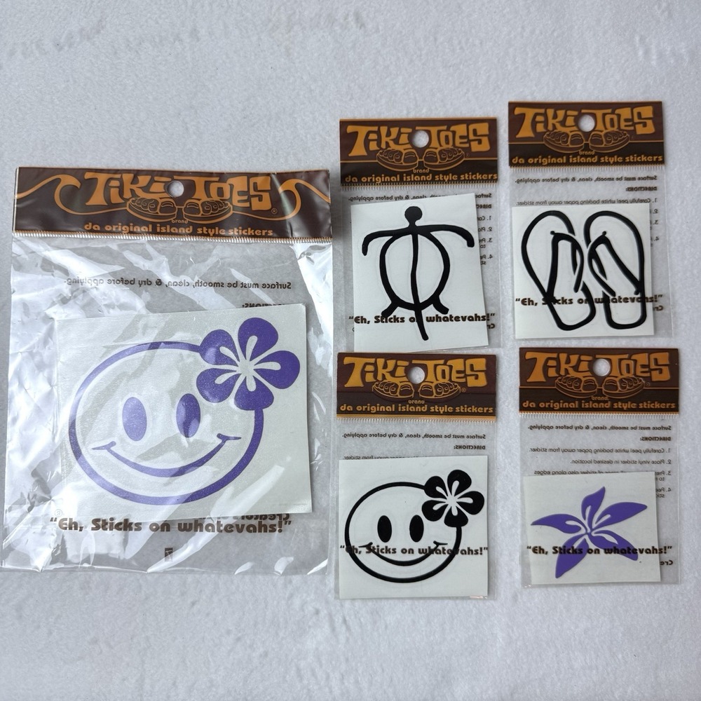 Lot Of 5 Tiki Toes Stickers Vinyl Decal Sticker Smiley Face Turtle Flower Sandal